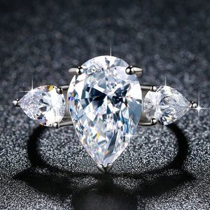 6 CTTW Pear Crystal Diamond 925 Silver Ring